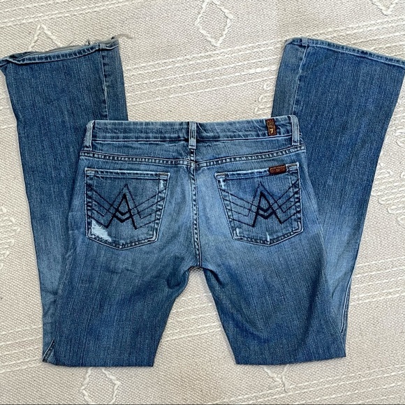 7 For All Mankind Faded Blue A-Pocket Flare Jeans - Picture 3 of 8